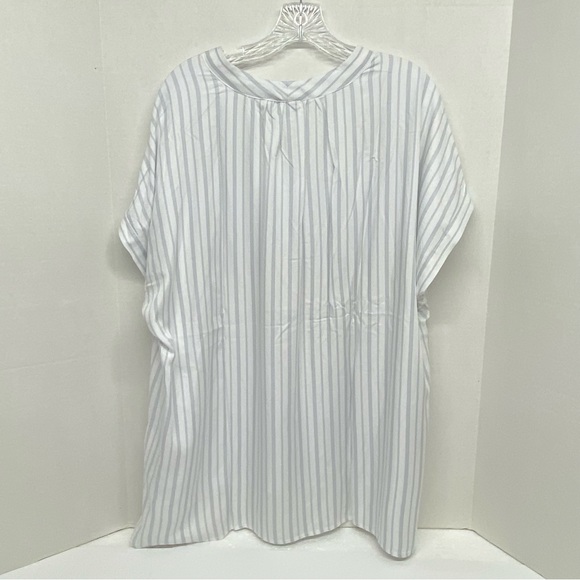 Nine West Jeans Women's XXL Woven V Neck Popover Top Stripe Blue & White Relaxed - Picture 2 of 13